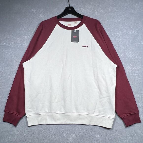 Levis Sweater Mens Large Red White Blue Color block Crew Neck Sweatshirt Relaxed - Picture 1 of 13